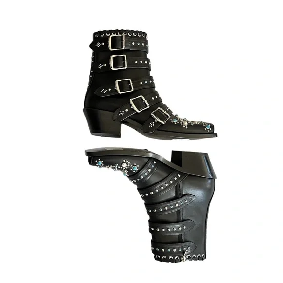 NEW Burberry Women’s Albertina Studded Peep-Toe Booties size 38.5 Black - Picture 5 of 14